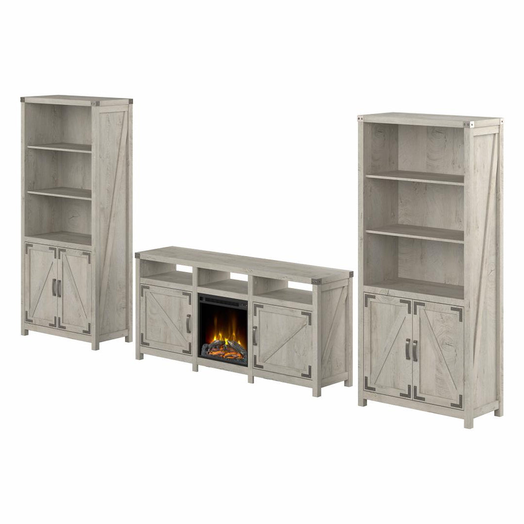Electric Fireplace TV Stand for 70 Inch TV with 5 Shelf Bookcases with Doors