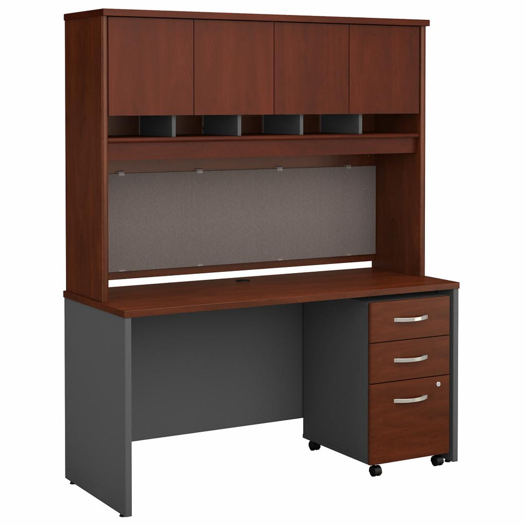 60W x 24D Office Desk with Hutch and Mobile File Cabinet