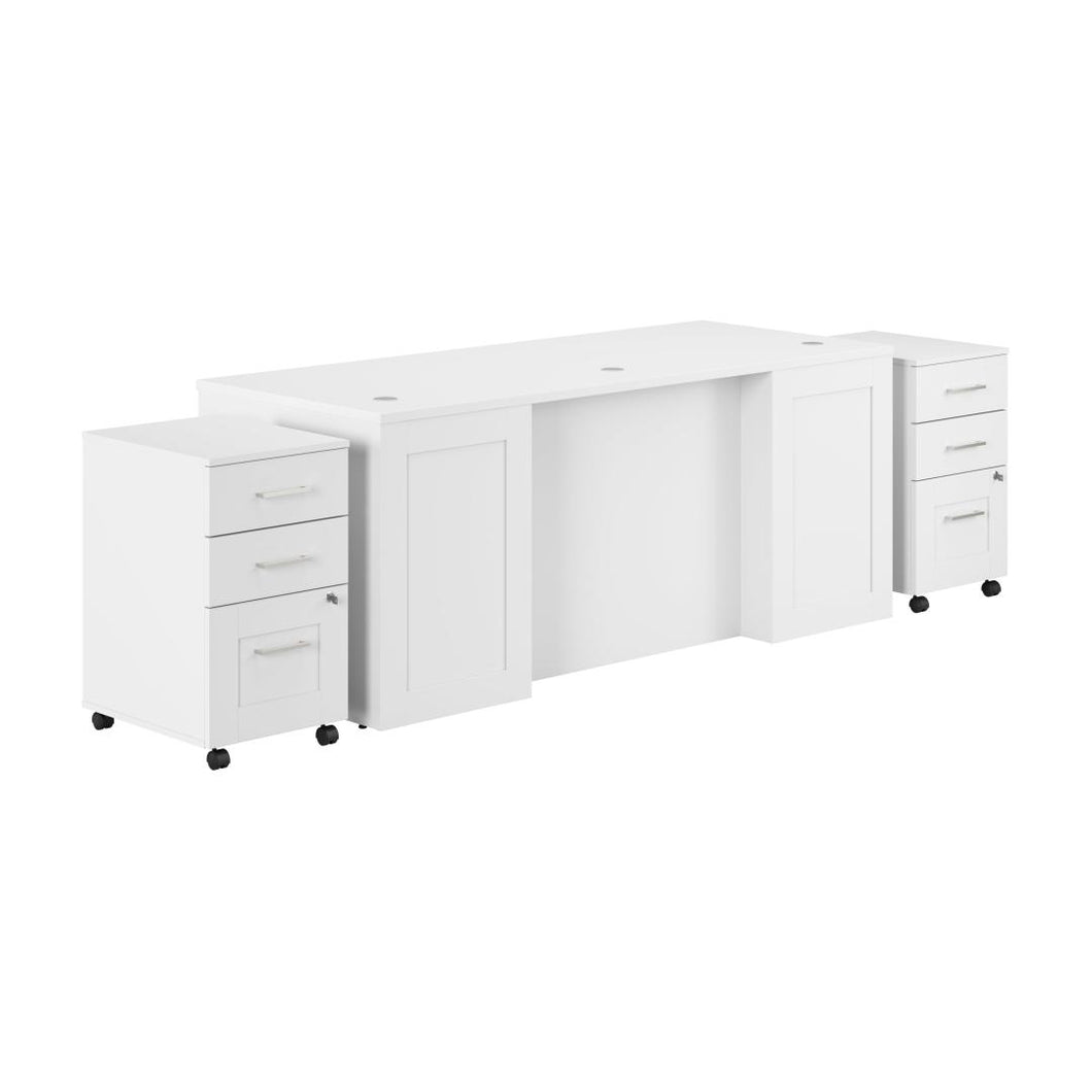 72W x 30D Executive L-Shaped Desk with Mobile File Cabinets