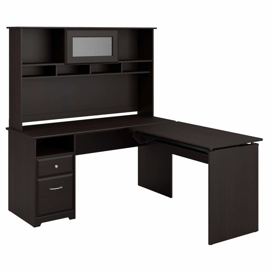 60W 3 Position Sit to Stand L Shaped Desk with Hutch