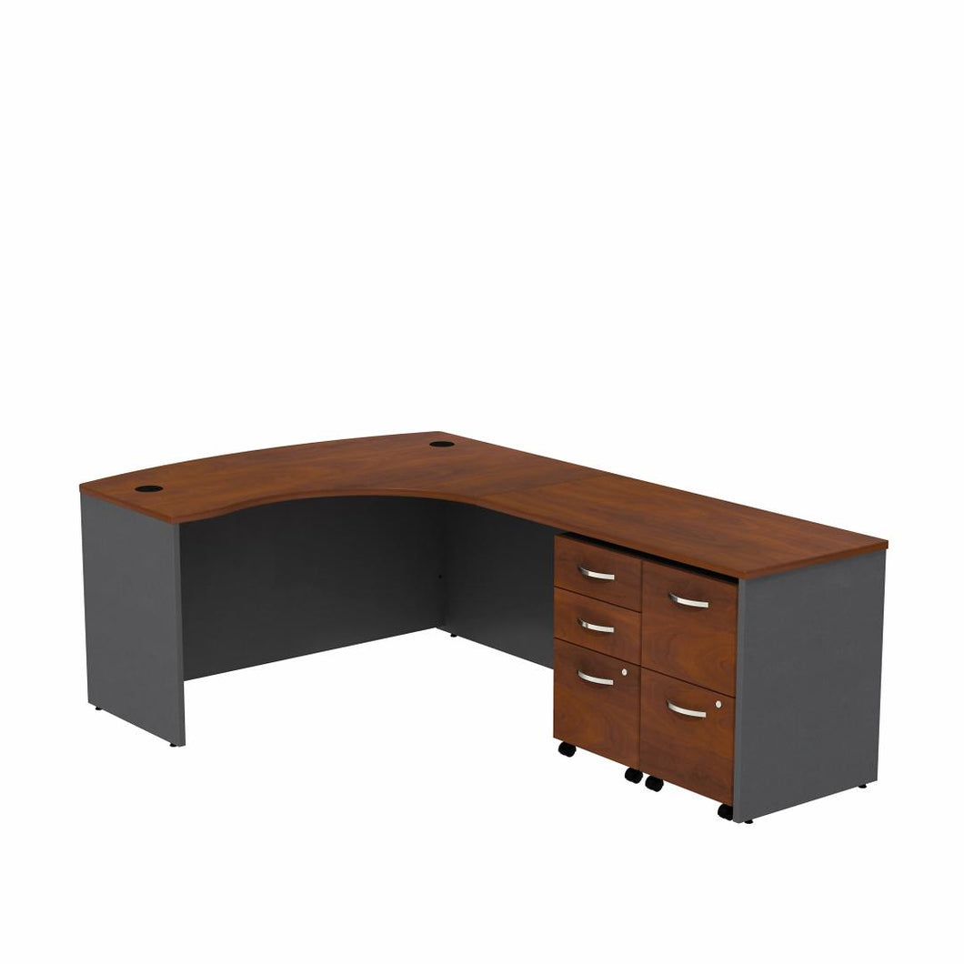 Bow Front Right Handed L Shaped Desk with 2 Mobile Pedestals