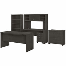 Load image into Gallery viewer, Bow Front Desk, Credenza with Hutch, Bookcase and File Cabinets
