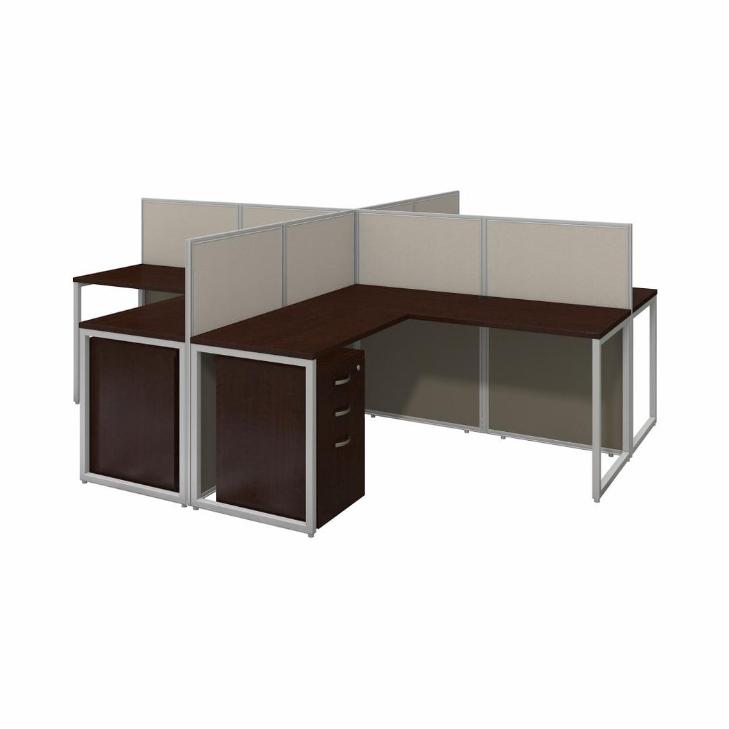 60W 4 Person L Desk with 45H Cubicle Panel and Drawers