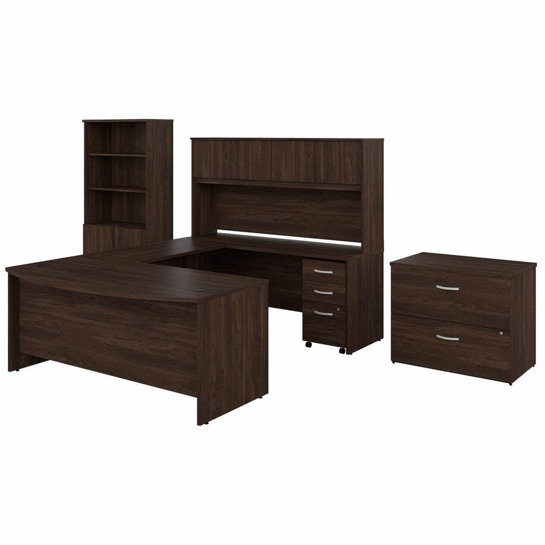 72W x 36D U Shaped Desk with Hutch, Bookcase and File Cabinets