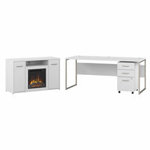 Load image into Gallery viewer, 72W Desk with File Cabinet and 48W Electric Fireplace TV Stand

