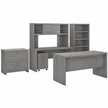 Load image into Gallery viewer, Bow Front Desk, Credenza with Hutch, Bookcase and File Cabinets
