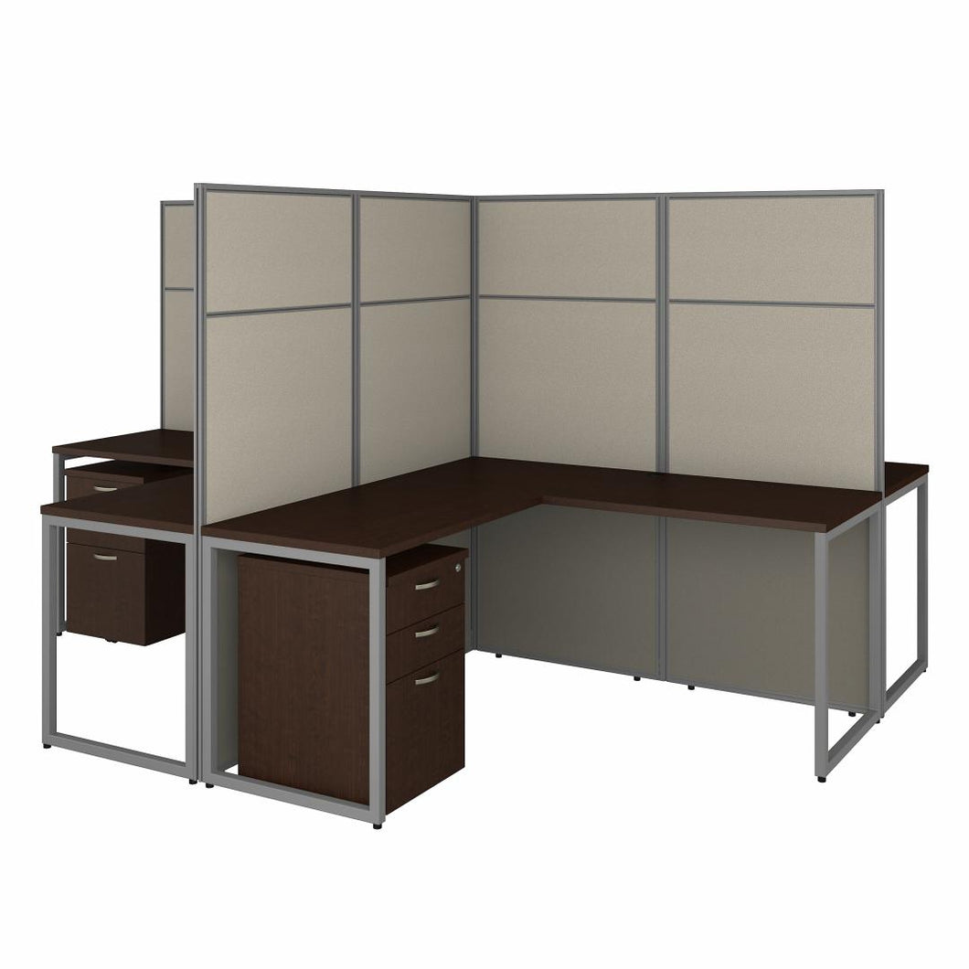 60W 4 Person L Desk with 66H Cubicle Panel and Drawers