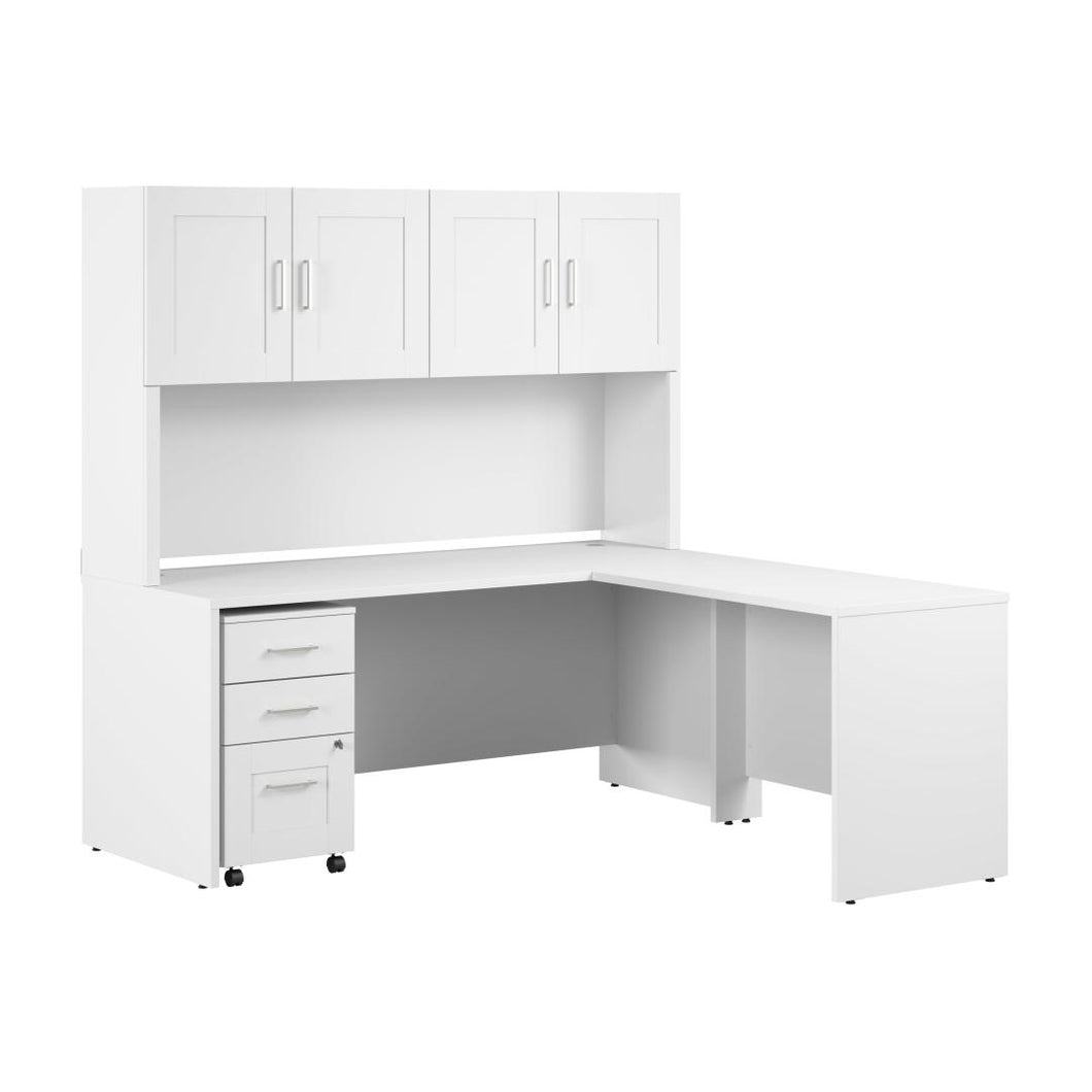 72W x 30D L-Shaped Office Desk with Hutch and 3 Drawer Mobile File Cabinet