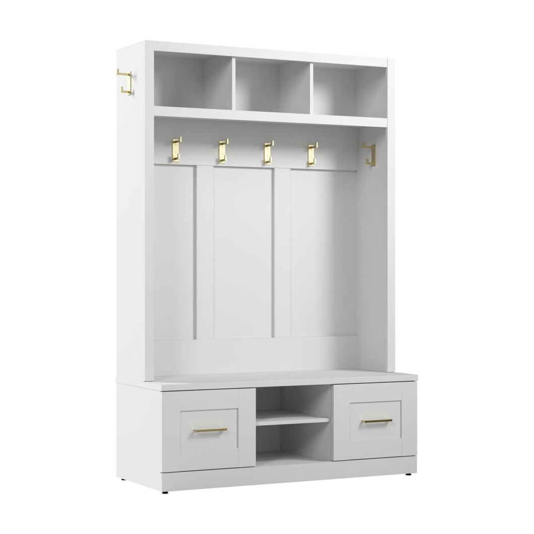 Entryway Storage Set with 48W Hall Tree and Shoe Bench with Doors