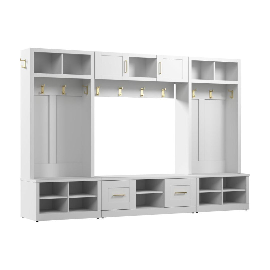 Full Entryway Storage Set with Coat Rack, Hall Trees, and Shoe Benches with Doors