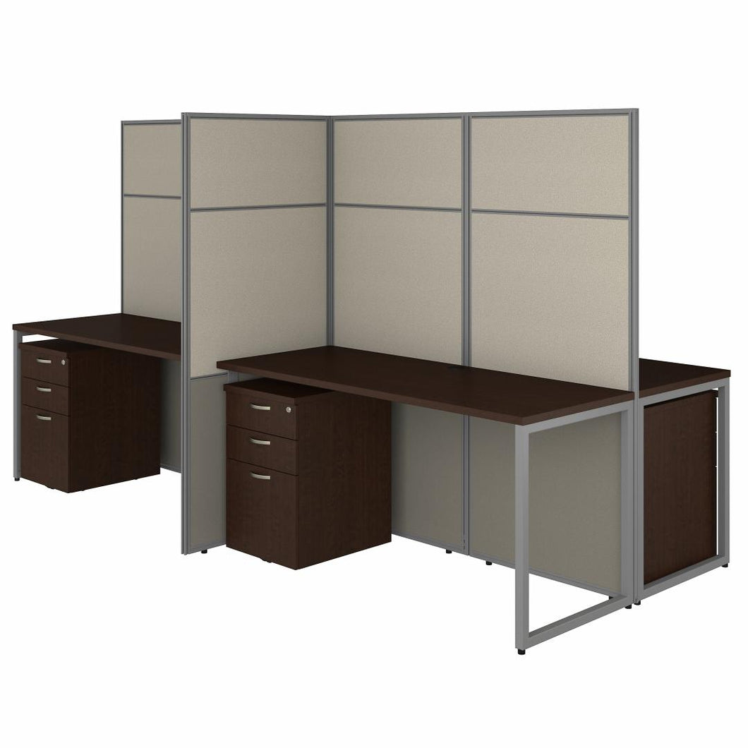 60W 4 Person Desk with 66H Cubicle Panel and File Cabinets