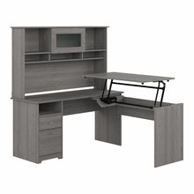 Load image into Gallery viewer, 60W 3 Position Sit to Stand L Shaped Desk with Hutch
