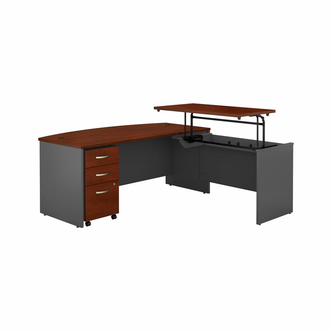 72W x 36D Bow Front Sit to Stand L Desk with Drawers
