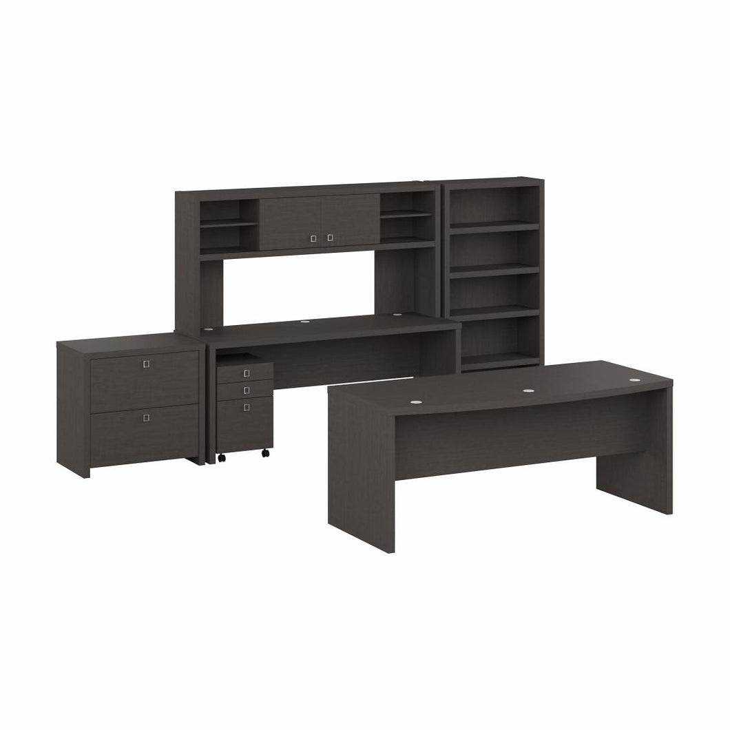 72W Bow Front Office Desk Set with Credenza, Hutch and Storage