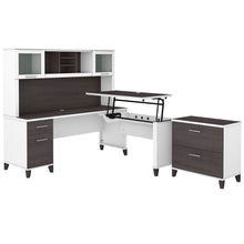 Load image into Gallery viewer, 72W 3 Position Sit to Stand L Shaped Desk with Hutch and File Cabinet
