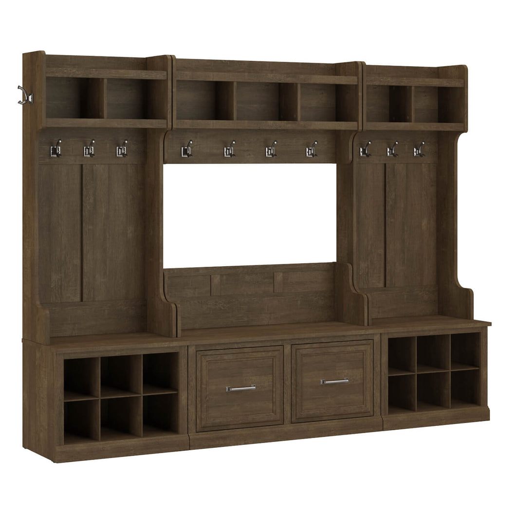 Full Entryway Storage Set with Coat Rack and Shoe Bench with Doors