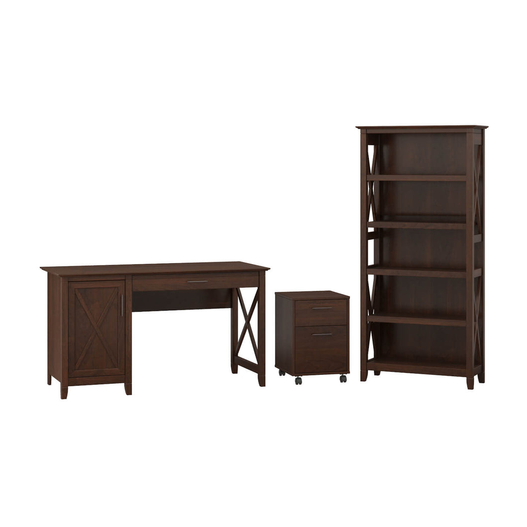 54W Computer Desk with Mobile File Cabinet and 5 Shelf Bookcase