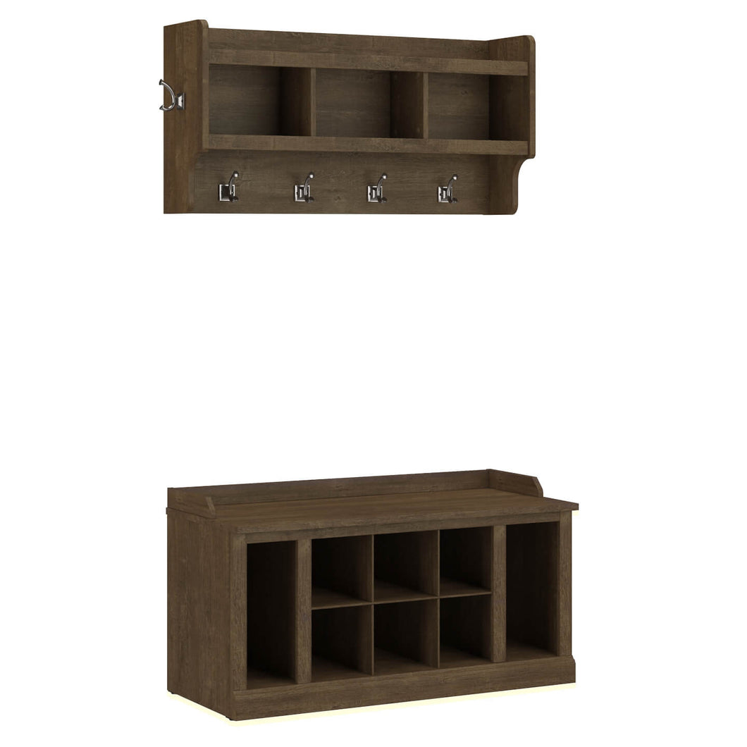 40W Shoe Storage Bench with Shelves and Wall Mounted Coat Rack