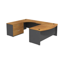 Load image into Gallery viewer, Bow Front Left Handed U Shaped Desk with 2 Drawer Lateral File Cabinet
