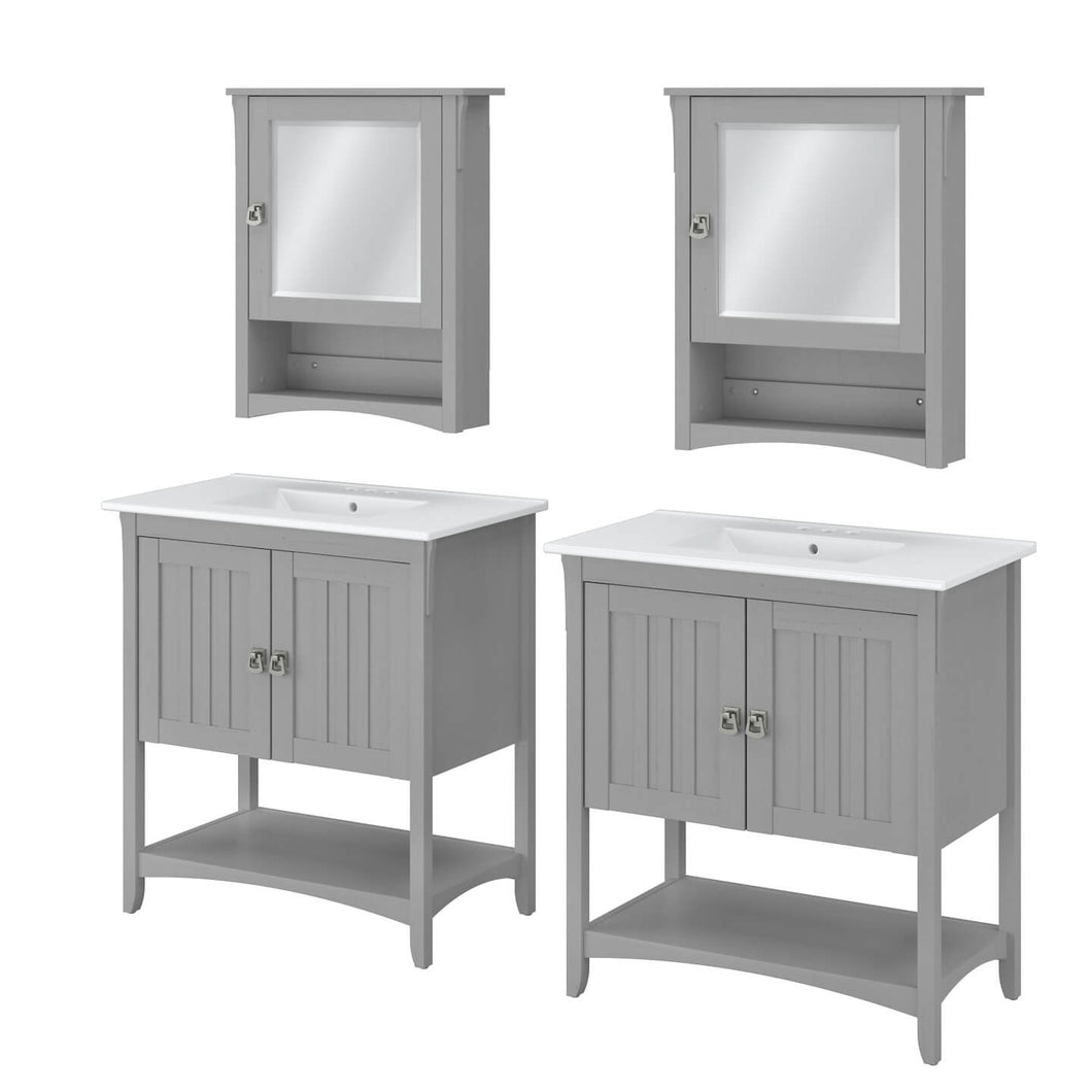 64W Double Vanity Set with Sinks and Medicine Cabinets