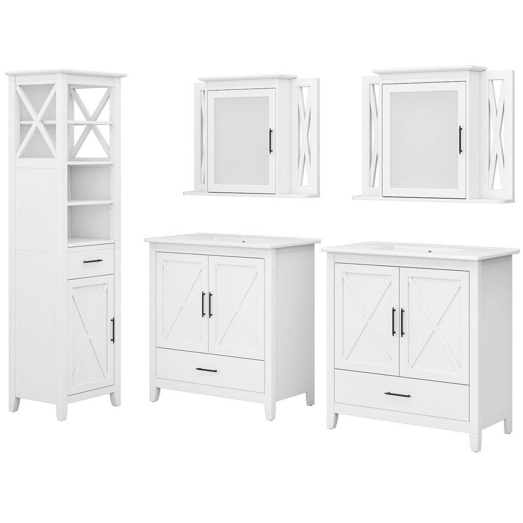 64W Double Vanity Set with Sinks, Medicine Cabinets and Linen Tower