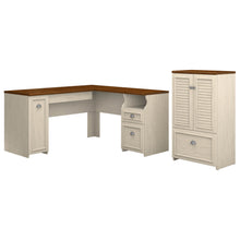 Load image into Gallery viewer, 60W L Shaped Desk and 2 Door Storage Cabinet with File Drawer
