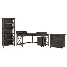 Load image into Gallery viewer, 60W L Shaped Desk with File Cabinets, Bookcase and Desktop Organizers
