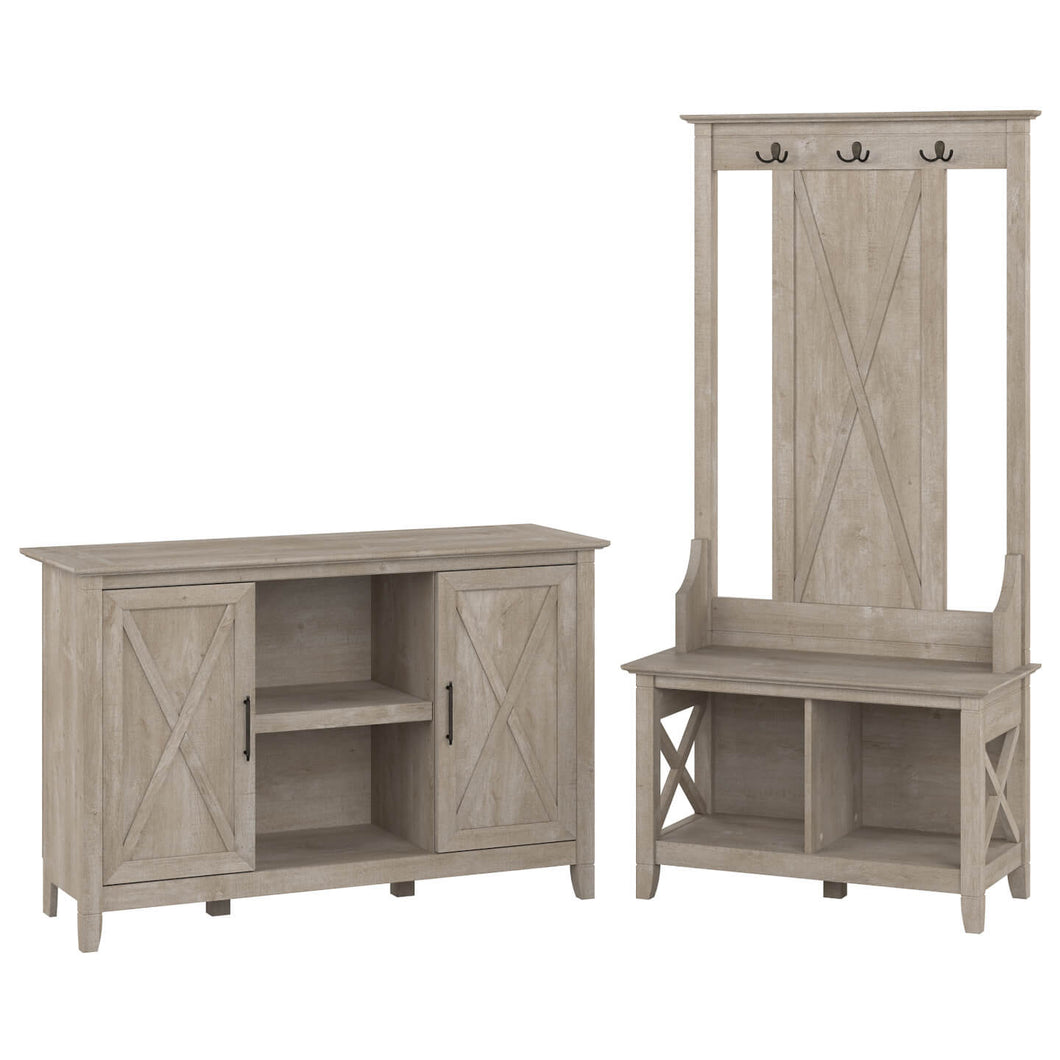 Entryway Storage Set with Hall Tree, Shoe Bench and 2 Door Cabinet