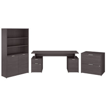 Load image into Gallery viewer, 72W Desk with Storage, File Cabinets and 5 Shelf Bookcase
