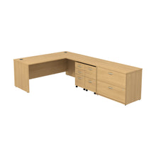 Load image into Gallery viewer, L Shaped Desk with 2 Mobile Pedestals and Lateral File Cabinet
