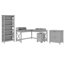 Load image into Gallery viewer, 60W L Shaped Desk with File Cabinets, Bookcase and Desktop Organizers
