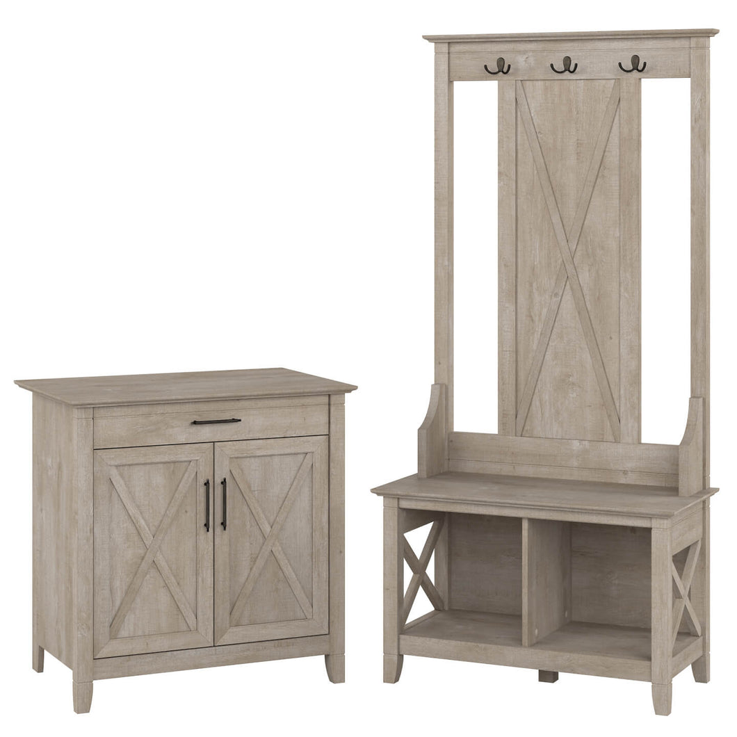 Entryway Storage Set with Hall Tree, Shoe Bench and Armoire Cabinet