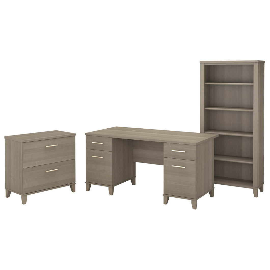 60W Office Desk with Lateral File Cabinet and 5 Shelf Bookcase