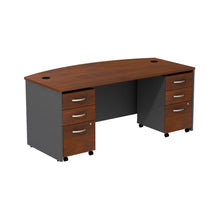 Load image into Gallery viewer, Bow Front Desk with (2) 3 Drawer Mobile Pedestals
