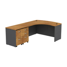 Load image into Gallery viewer, Bow Front Left Handed L Shaped Desk with 2 Mobile Pedestals
