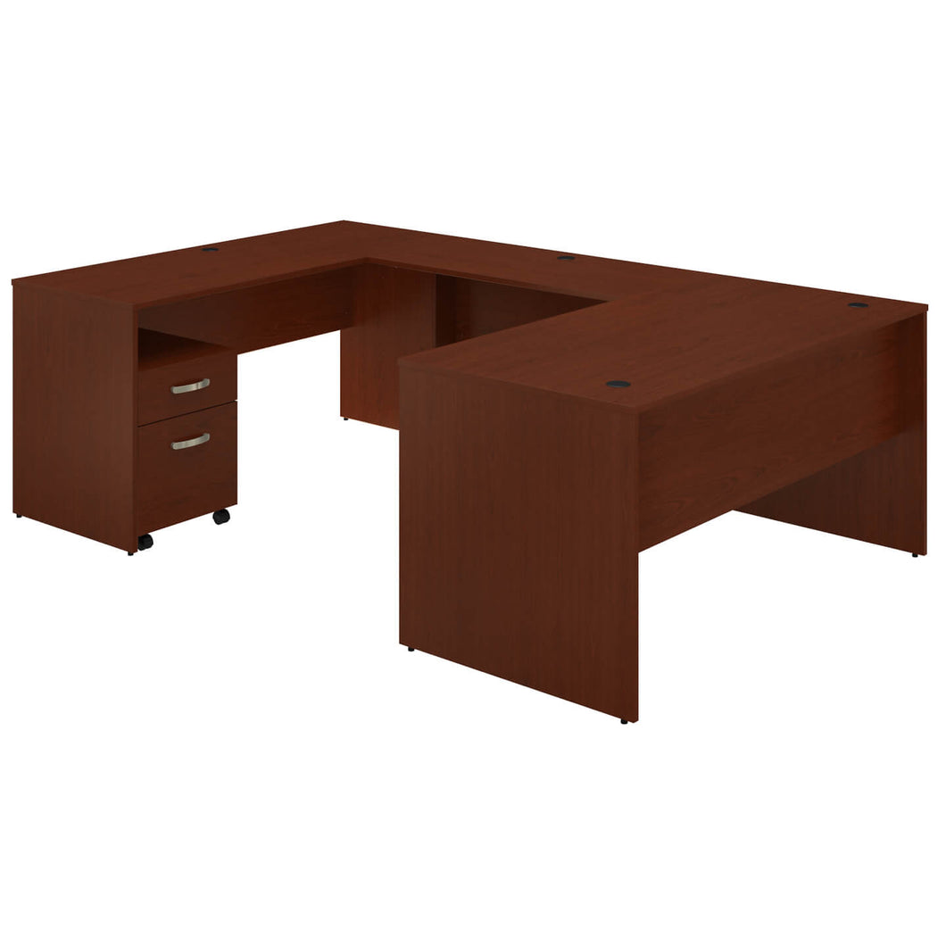 60W U Shaped Desk with Mobile File Cabinet