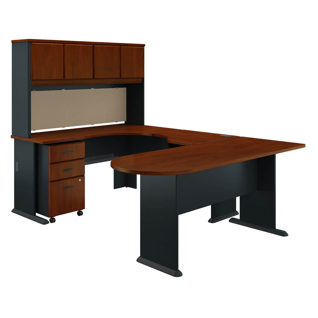 U Shaped Corner Desk with Hutch and Mobile File Cabinet