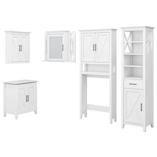 Load image into Gallery viewer, Farmhouse Bathroom Storage Set with Cabinets, Mirror, Hamper and Shelf
