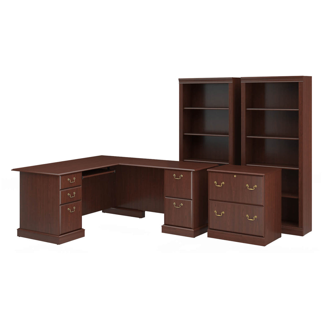 L Shaped Computer Desk with File Cabinet and Bookcase Set
