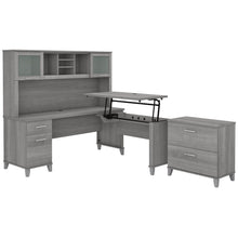 Load image into Gallery viewer, 72W 3 Position Sit to Stand L Shaped Desk with Hutch and File Cabinet
