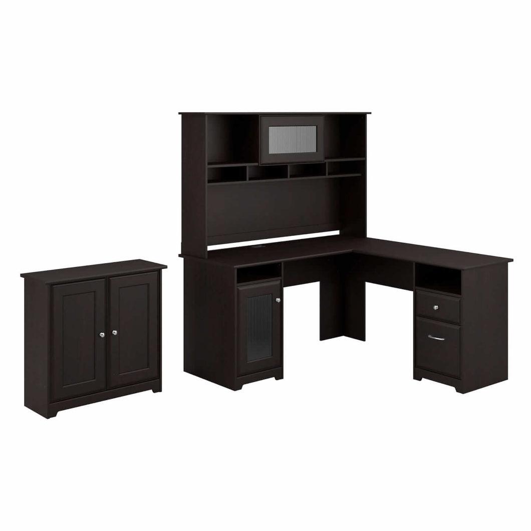 60W L Shaped Computer Desk with Hutch and Small Storage Cabinet