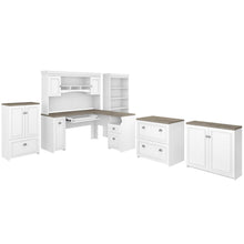 Load image into Gallery viewer, 60W L Shaped Desk with Hutch, Bookcase, Storage and File Cabinets
