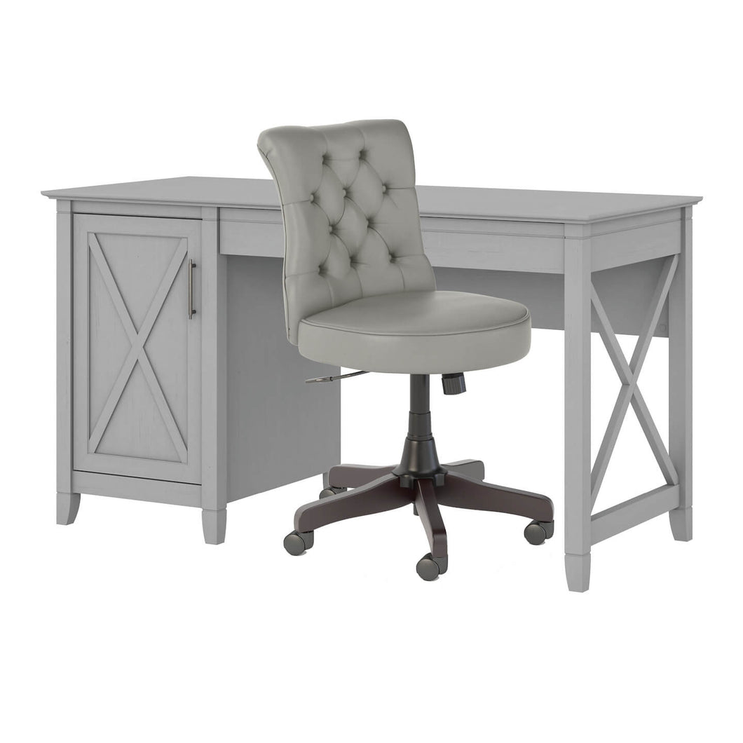 54W Computer Desk with Storage and Mid Back Tufted Office Chair
