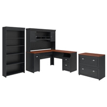 Load image into Gallery viewer, 60W L Shaped Desk with Hutch, Lateral File Cabinet and Bookcase
