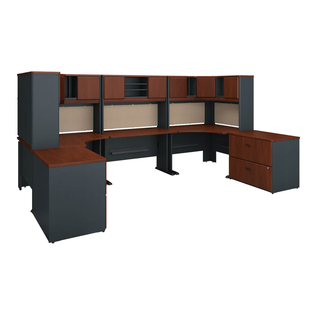2 Person Workstation with Corner Desks and Storage