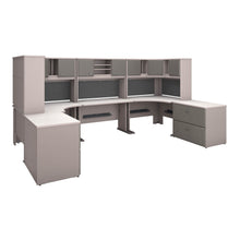 Load image into Gallery viewer, 2 Person Workstation with Corner Desks and Storage

