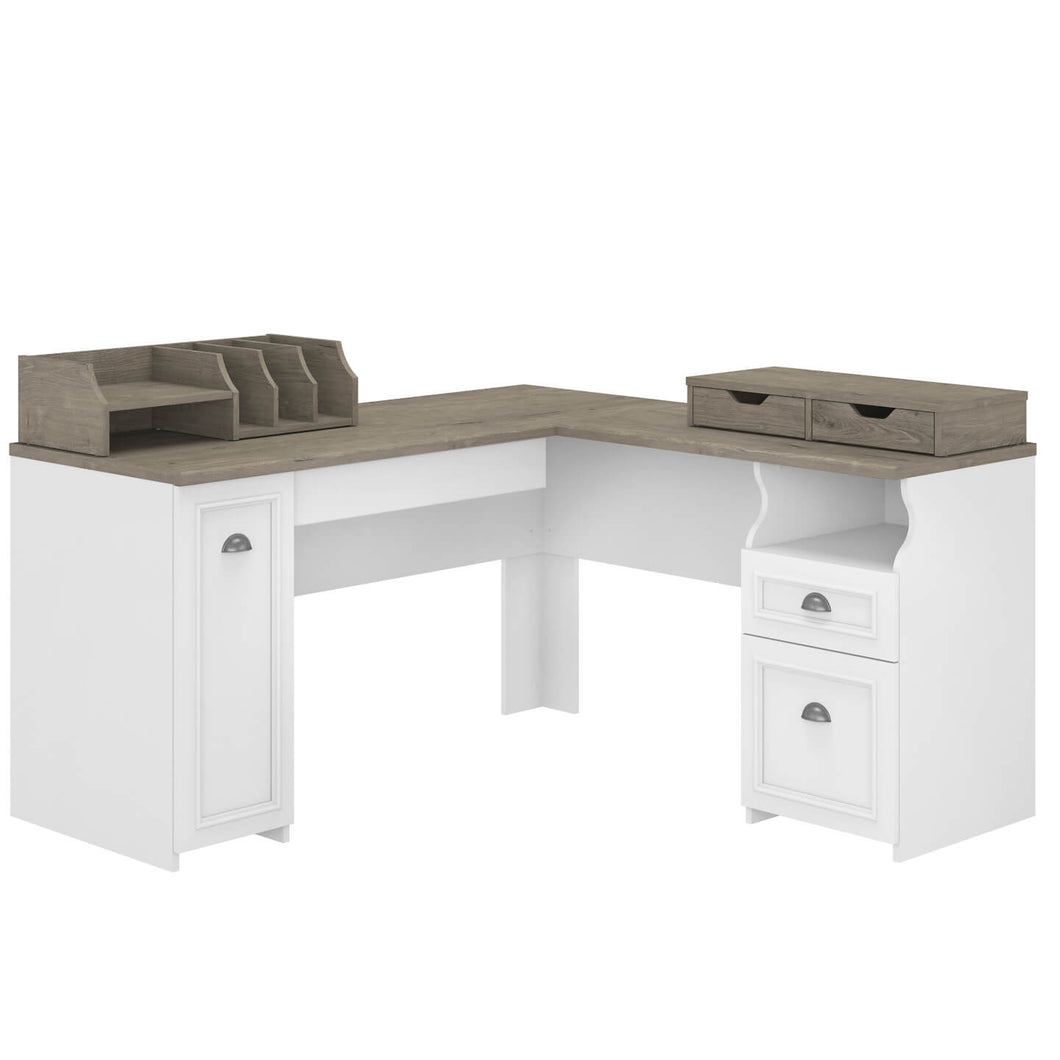 60W L Shaped Desk with Storage and Desktop Organizers