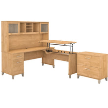Load image into Gallery viewer, 72W 3 Position Sit to Stand L Shaped Desk with Hutch and File Cabinet
