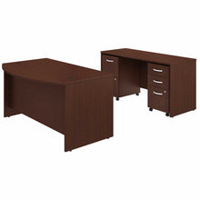Load image into Gallery viewer, 60W x 36D Bow Front Desk and Credenza with Mobile File Cabinets
