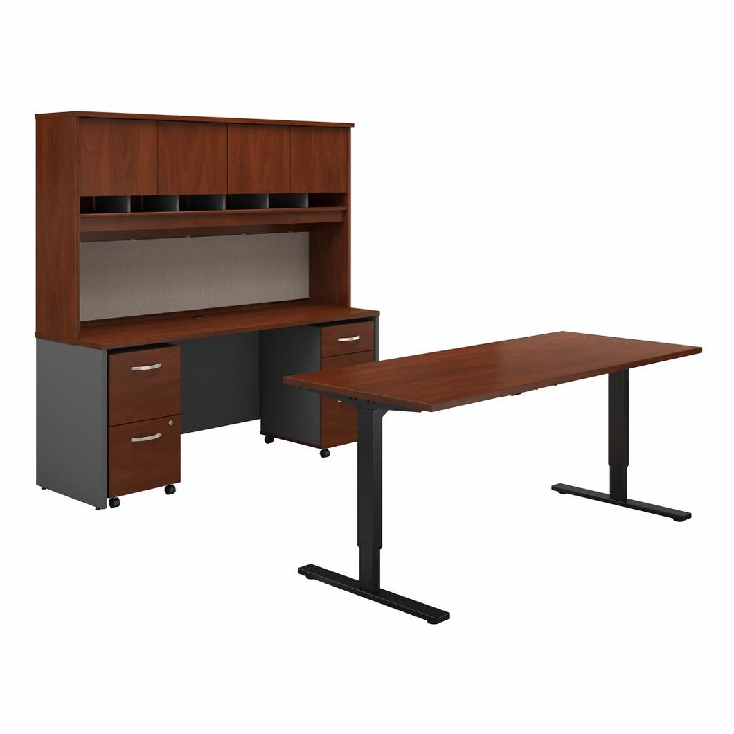 72W Height Adjustable Standing Desk, Credenza and Hutch